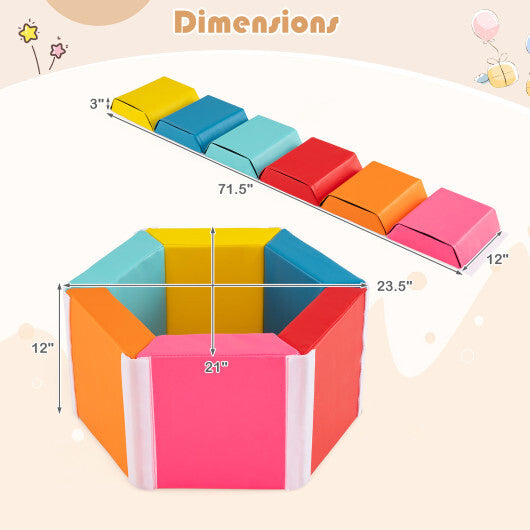 Hexagon Kids Ball Pit Foam Climbing Exercise Mat with Detachable PU Covers-Multicolor LuxuryLifeWay Online Store