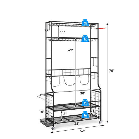 Mobile Sports Equipment Organizer with Golf Bags Storage and Club Rack-Black LuxuryLifeWay Online Store