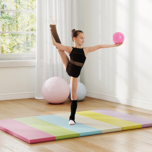PU Leather Tri-Folding Gymnastics Tumbling Mat with Carrying Handles for Kids