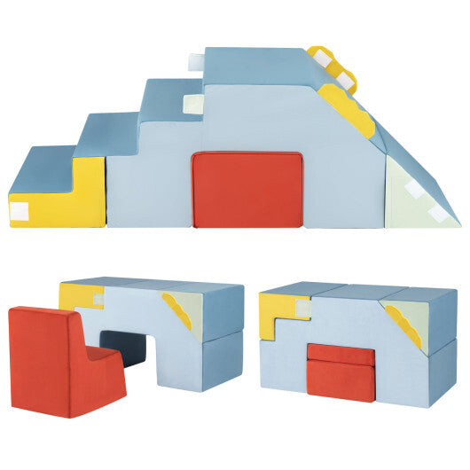 Kids Soft Foam Blocks with Velvet Covers Convertible Table and Chair Set-Blue LuxuryLifeWay Online Store