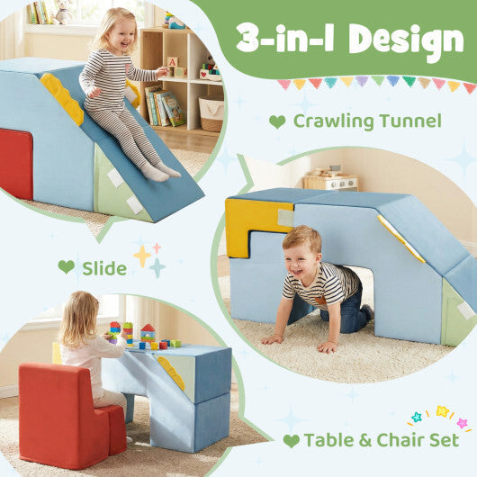 Kids Soft Foam Blocks with Velvet Covers Convertible Table and Chair Set-Blue LuxuryLifeWay Online Store