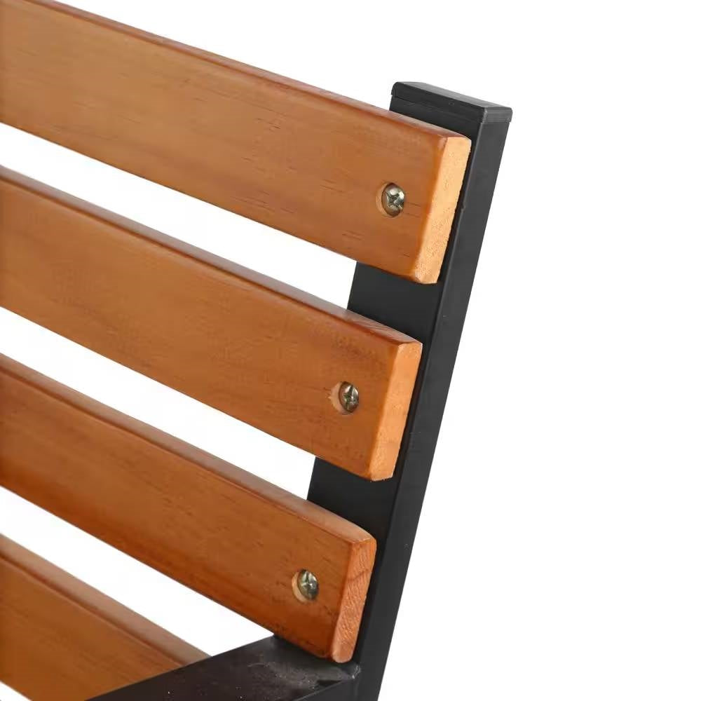 Black Metal Frame Outdoor Wood Slat Garden Bench with Curved Armrests LuxuryLifeWay Online Store