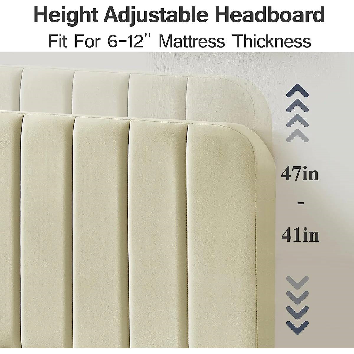 Full size Beige Upholstered Platform Bed Frame with Headboard LuxuryLifeWay Online Store