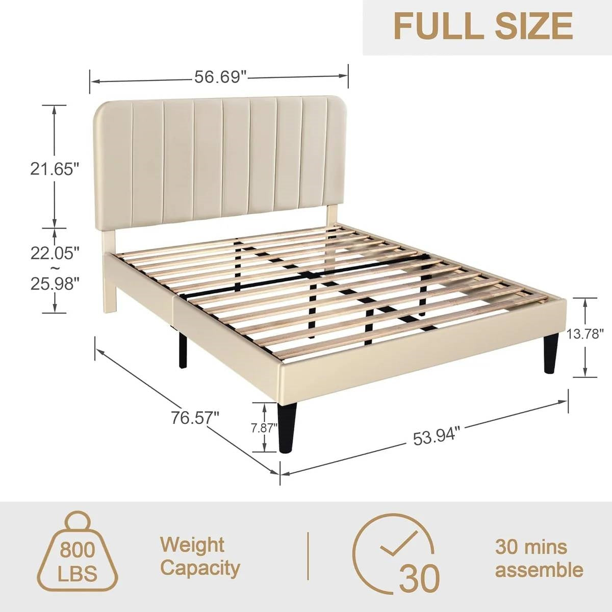 Full size Beige Upholstered Platform Bed Frame with Headboard LuxuryLifeWay Online Store