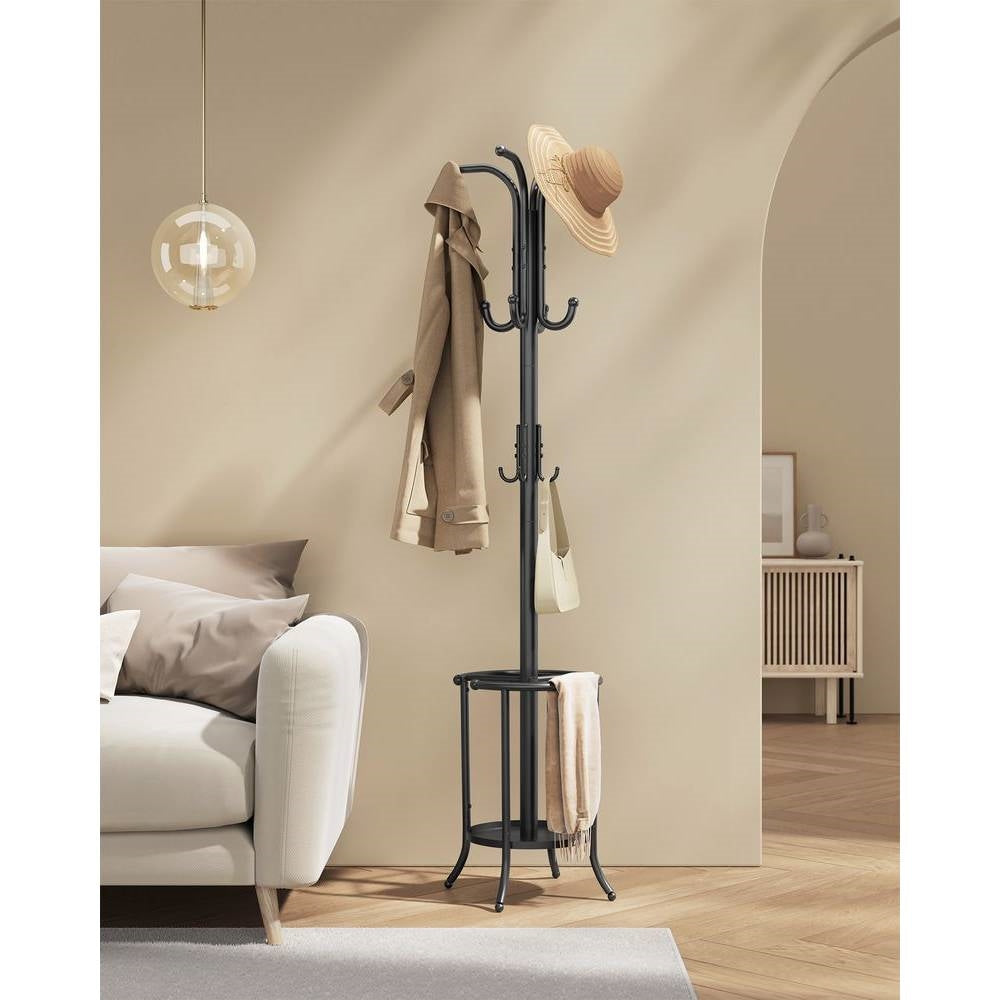 Heavy Duty Black Metal Coat Rack with Umbrella Holder LuxuryLifeWay Online Store