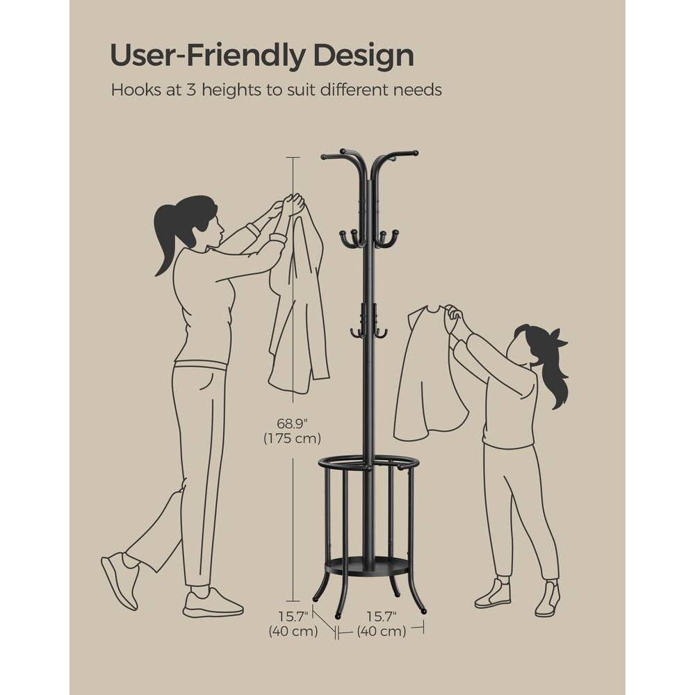 Heavy Duty Black Metal Coat Rack with Umbrella Holder LuxuryLifeWay Online Store