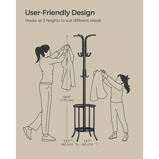 Heavy Duty Black Metal Coat Rack with Umbrella Holder LuxuryLifeWay Online Store