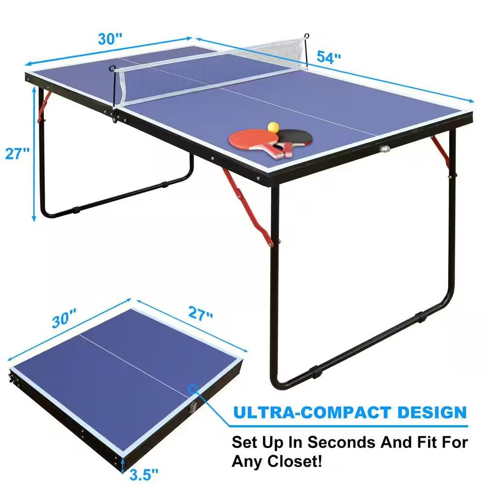 Folding 54-inch Blue Ping Pong Table Tennis Table Set with Net 2 and Paddles LuxuryLifeWay Online Store