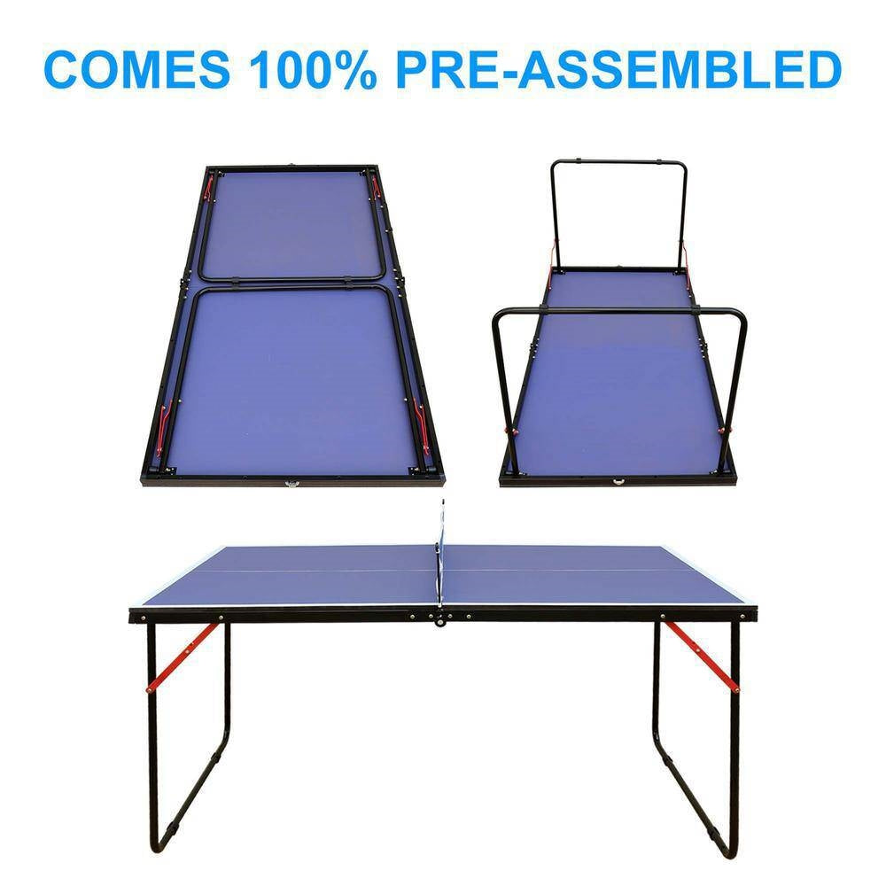 Folding 54-inch Blue Ping Pong Table Tennis Table Set with Net 2 and Paddles LuxuryLifeWay Online Store