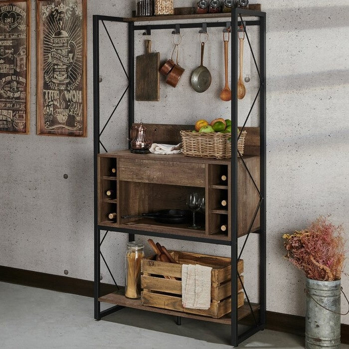 Farmhouse Oak Iron Baker's Wine Storage Rack LuxuryLifeWay Online Store