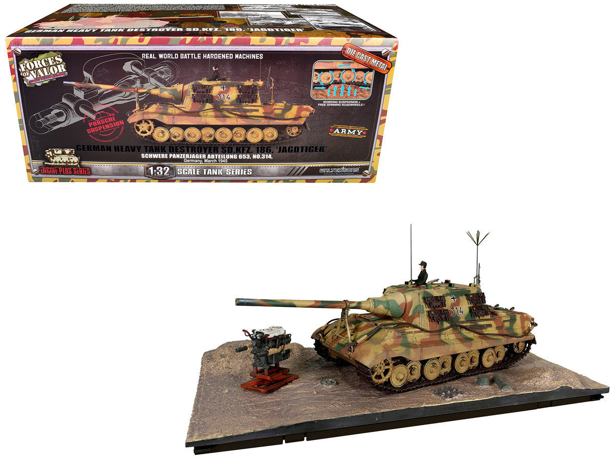German Sd.Kfz.186 Panzerjager Tiger Ausf. B Tank "JagdTiger (Porsche suspension) 3.Kompanie / schwere Panzerjager Abteilung 653 No.314" (1945) German Army "Armored Fighting Vehicle" Series 1/32 Diecast Model by Forces of Valor LuxuryLifeWay Online Store