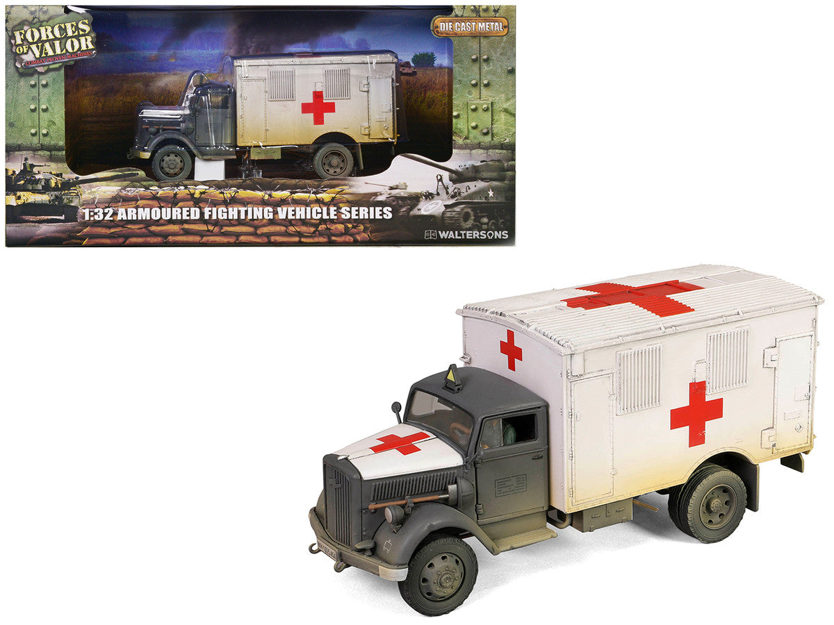 Opel-Blitz Kfz.305 Ambulance Gray and White (Weathered) "German Army" "Armoured Fighting Vehicle" Series 1/32 Diecast Model by Forces of Valor LuxuryLifeWay Online Store