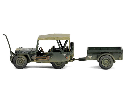 Willys MB Jeep with Trailer Olive Drab (Weathered) with Driver Figure "United States Army" "Mini AFV" Series 1/64 Diecast Model by Forces of Valor LuxuryLifeWay Online Store