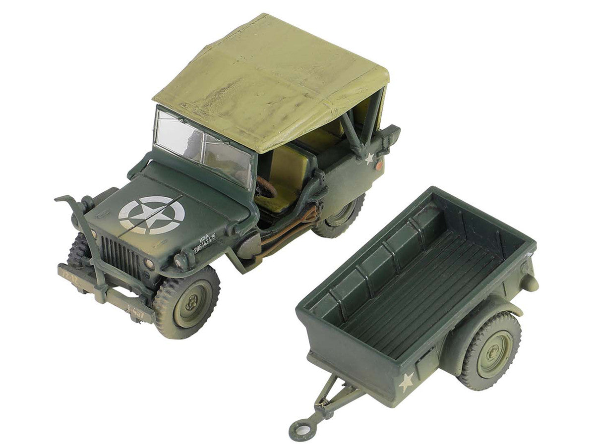 Willys MB Jeep with Trailer Olive Drab (Weathered) with Driver Figure "United States Army" "Mini AFV" Series 1/64 Diecast Model by Forces of Valor LuxuryLifeWay Online Store