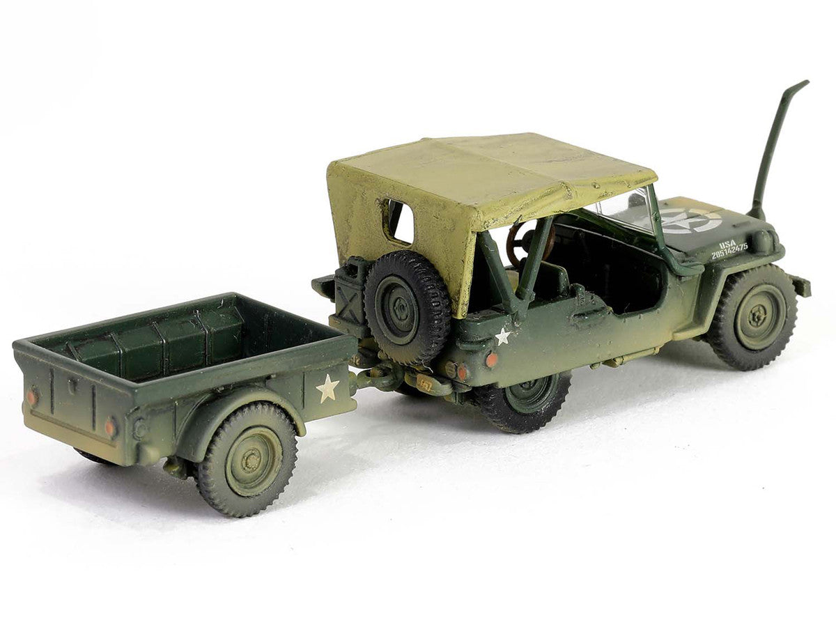 Willys MB Jeep with Trailer Olive Drab (Weathered) with Driver Figure "United States Army" "Mini AFV" Series 1/64 Diecast Model by Forces of Valor LuxuryLifeWay Online Store