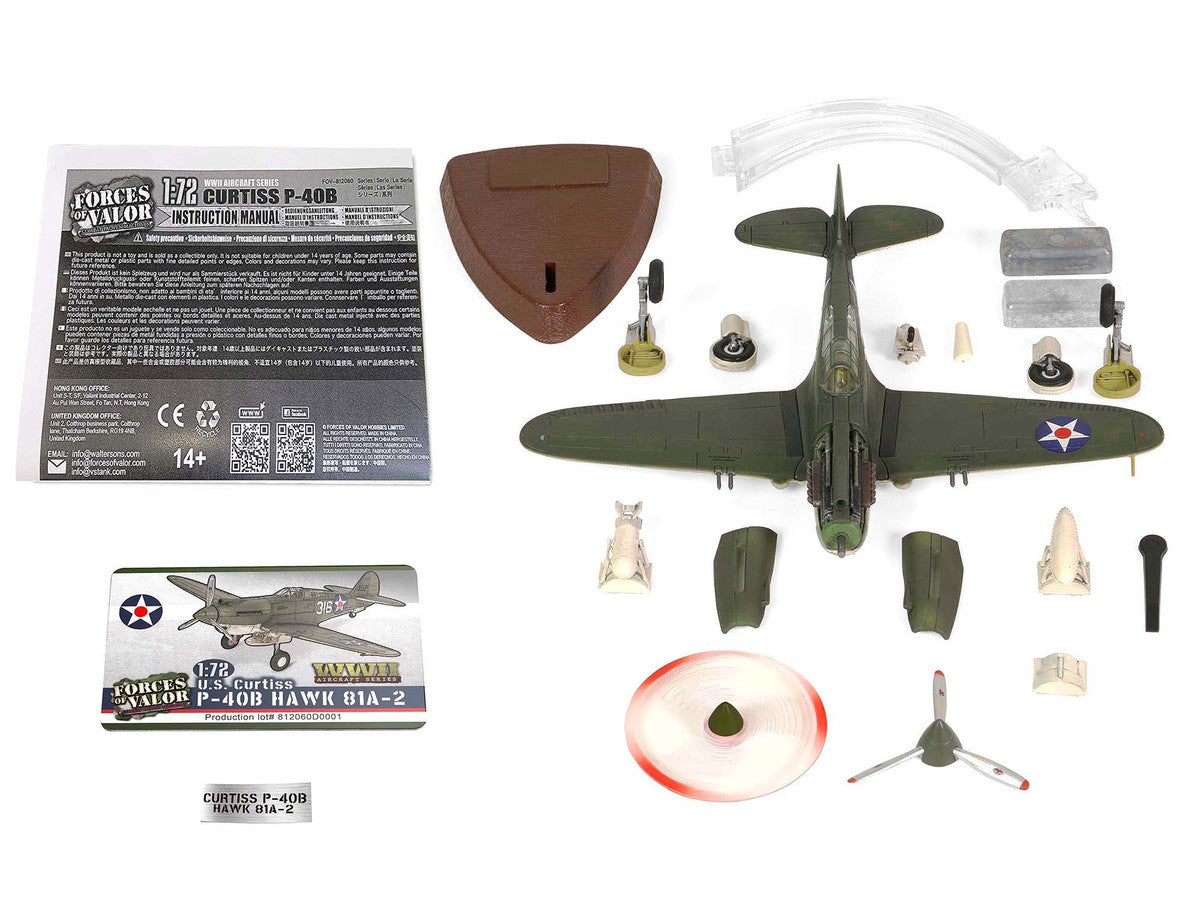 Curtiss P-40B HAWK 81A-2 (P-8127) Aircraft Fighter "47th Pursuit Squadron (15th Pursuit Group) Serial : 316/15P Hawaiian Islands Pearl Habor" (7 December 1941) "WW2 Aircrafts Series" 1/72 Diecast Model by Forces of Valor LuxuryLifeWay Online Store
