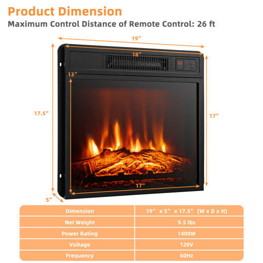 18 Inch Electric Fireplace Inserted with Adjustable LED Flame LuxuryLifeWay Online Store