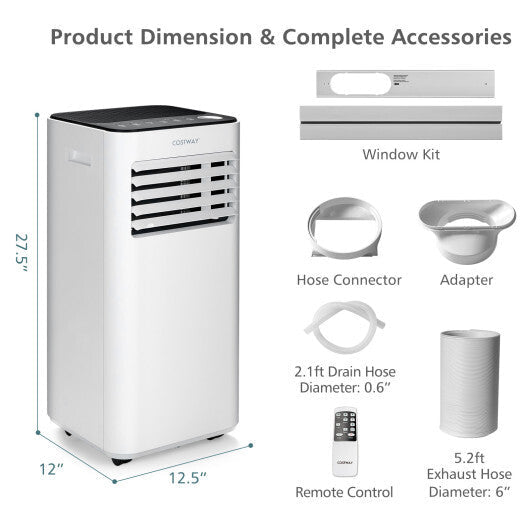 8000 BTU Portable Air Conditioner with Fan and Dehumidifier Mode-White LuxuryLifeWay Online Store