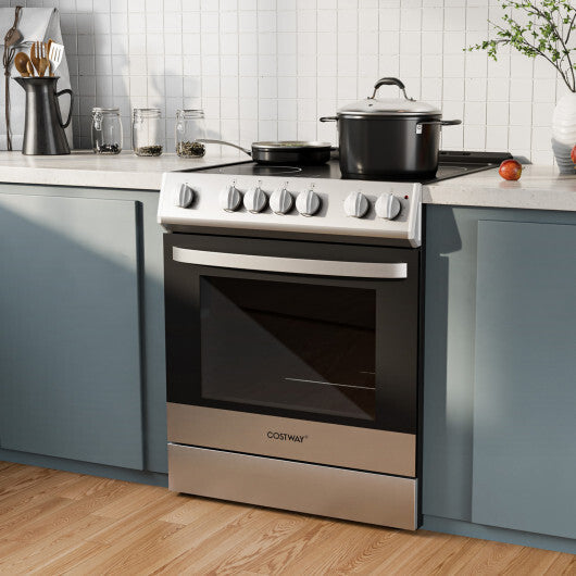 30 Inch Freestanding and Slide-in Kitchen Stove with 4 Burners Ceramic Cooktop-Silver LuxuryLifeWay Online Store