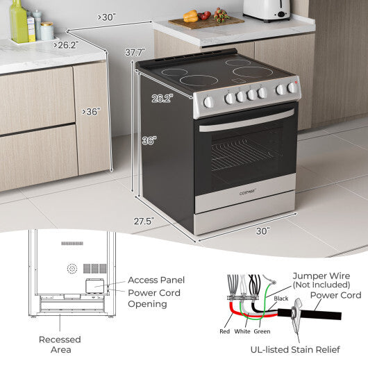 30 Inch Freestanding and Slide-in Kitchen Stove with 4 Burners Ceramic Cooktop-Silver LuxuryLifeWay Online Store