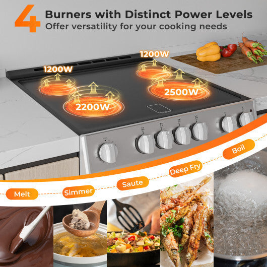 30 Inch Freestanding and Slide-in Kitchen Stove with 4 Burners Ceramic Cooktop-Silver LuxuryLifeWay Online Store
