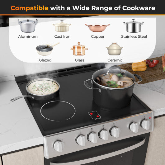 30 Inch Freestanding and Slide-in Kitchen Stove with 4 Burners Ceramic Cooktop-Silver LuxuryLifeWay Online Store