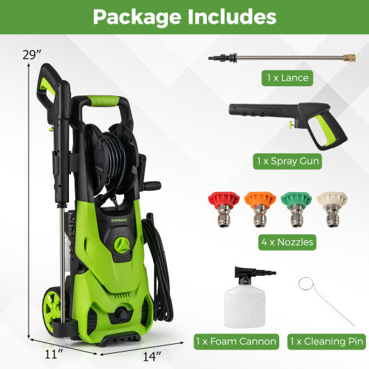 2150PSI Electric Pressure Washer 1.2GPM with 4 Quick Connect Nozzles and Foam Cannon-Green LuxuryLifeWay Online Store