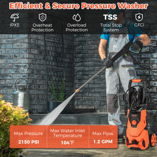 2150PSI Electric Pressure Washer 1.2GPM with 4 Quick Connect Nozzles and Foam Cannon-Green LuxuryLifeWay Online Store