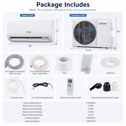 Lithzen 12000 BTU 115V 17 SEER2 Mini Split Air Conditioner and Heater WiFi Enabled LuxuryLifeWay Online Store