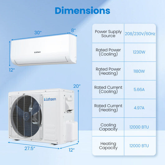 Lithzen 12000 BTU 208-230V 17 SEER2 Mini Split Air Conditioner and Heater WiFi Enabled LuxuryLifeWay Online Store