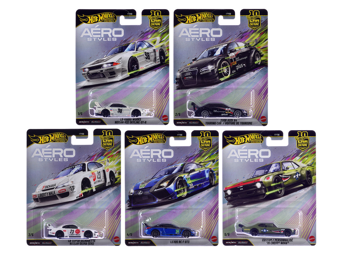 "Aero Styles" 5 piece Set "Car Culture 10th Anniversary" 2026 Series U Diecast Model Cars by Hot Wheels LuxuryLifeWay Online Store