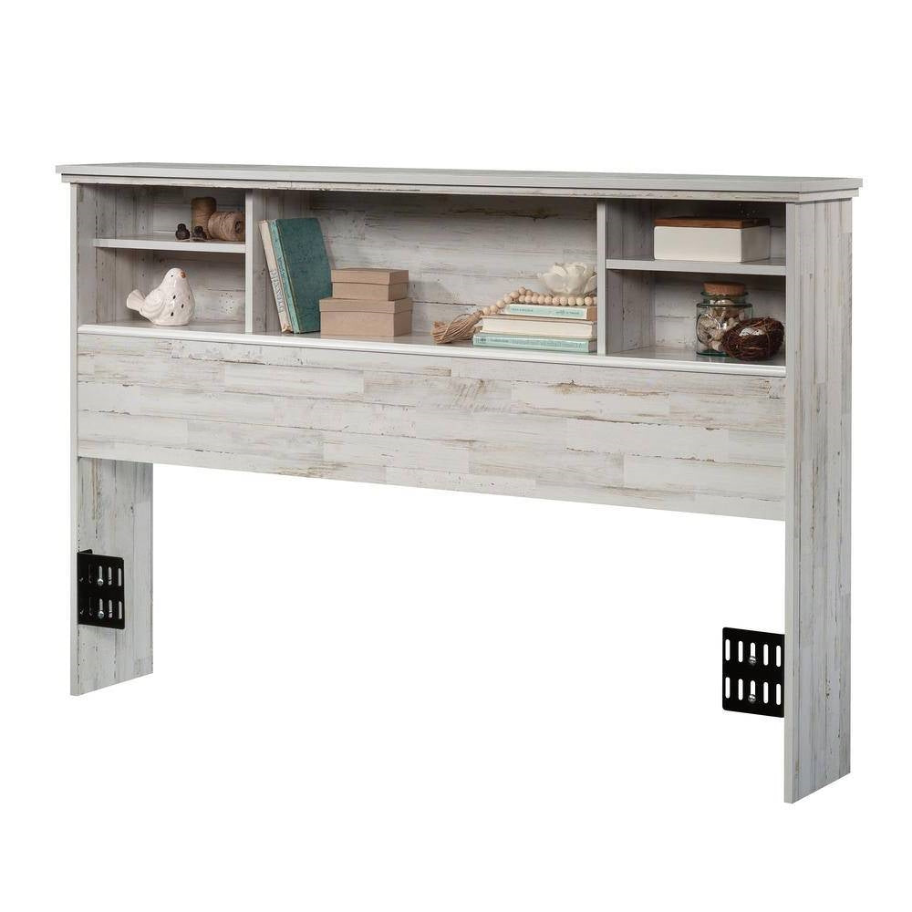Full / Queen size Farmhouse Bookcase Headboard in Grey White Wood Finish LuxuryLifeWay Online Store