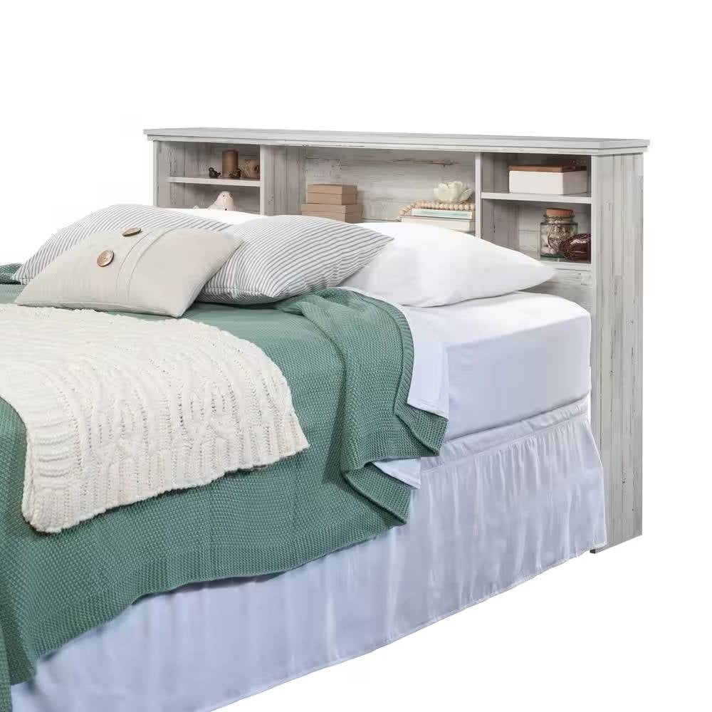 Full / Queen size Farmhouse Bookcase Headboard in Grey White Wood Finish LuxuryLifeWay Online Store