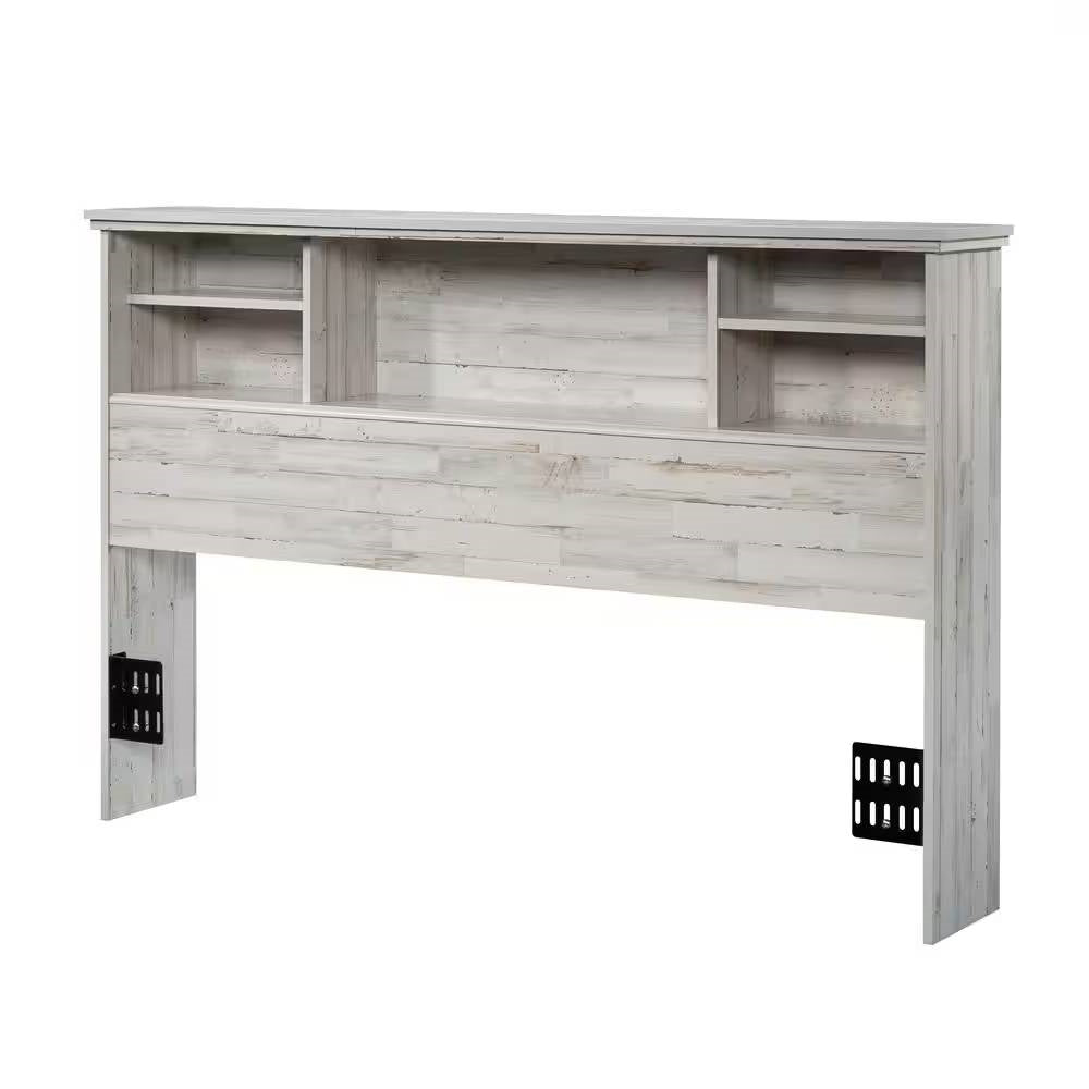 Full / Queen size Farmhouse Bookcase Headboard in Grey White Wood Finish LuxuryLifeWay Online Store
