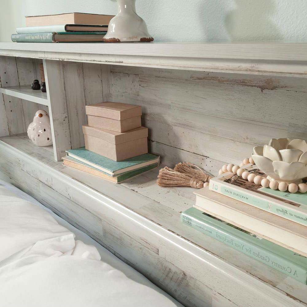 Full / Queen size Farmhouse Bookcase Headboard in Grey White Wood Finish LuxuryLifeWay Online Store