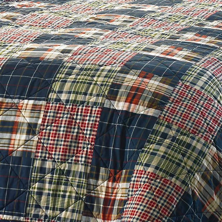 Full / Queen Farmhouse Red Navy Plaid 100-Percent Cotton Reversible Quilt Set LuxuryLifeWay Online Store