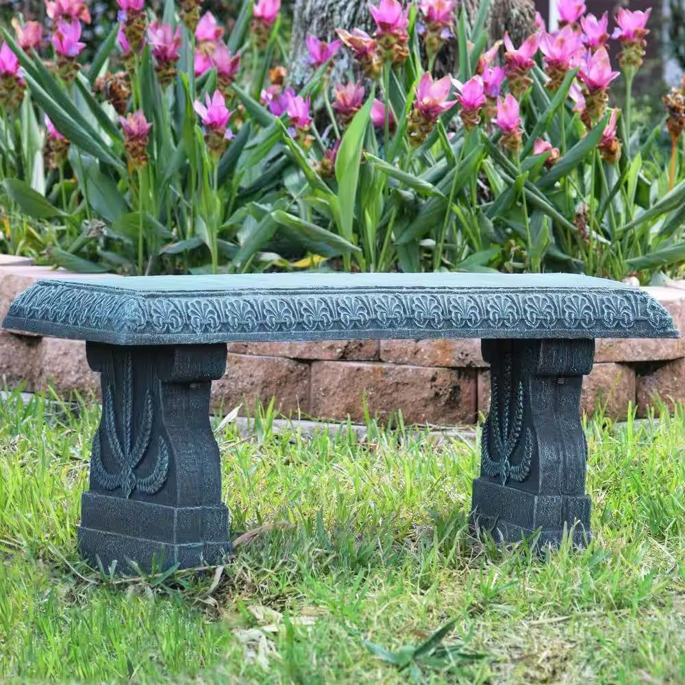 Black Fiber-Clay Resin Outdoor Garden Bench in Stone Finish LuxuryLifeWay Online Store