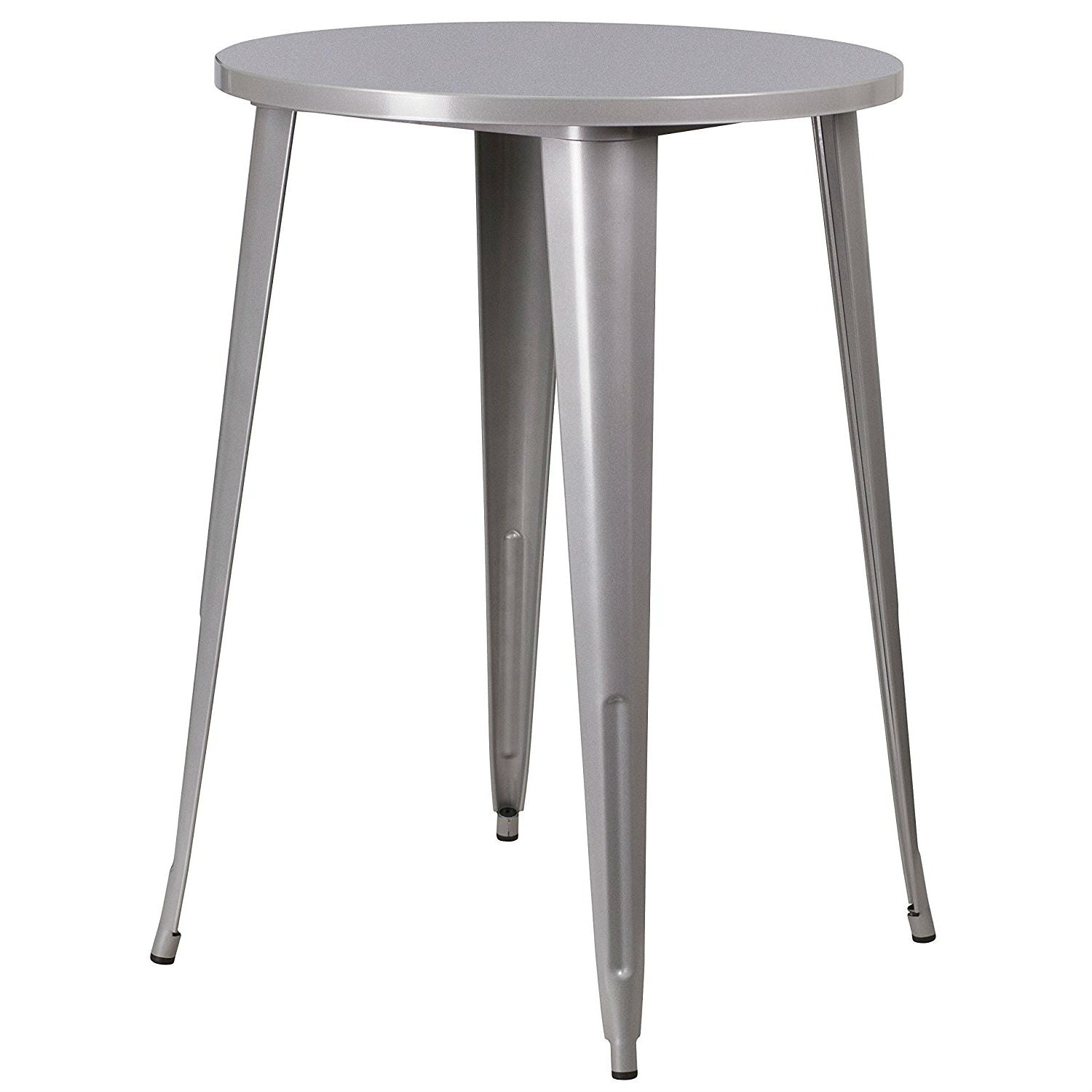 Outdoor 30-inch Round Metal Cafe Bar Patio Table in Silver LuxuryLifeWay Online Store