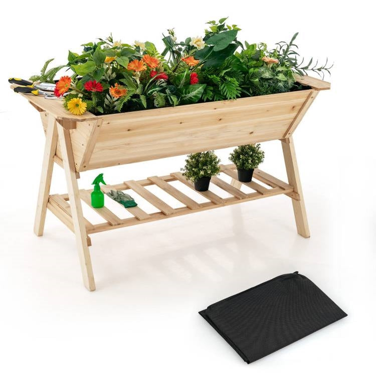 Farmhouse 2 Tier Large Outdoor Natural Wooden 5-ft Raised Garden Bed Planter Box LuxuryLifeWay Online Store