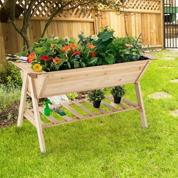 Farmhouse 2 Tier Large Outdoor Natural Wooden 5-ft Raised Garden Bed Planter Box LuxuryLifeWay Online Store