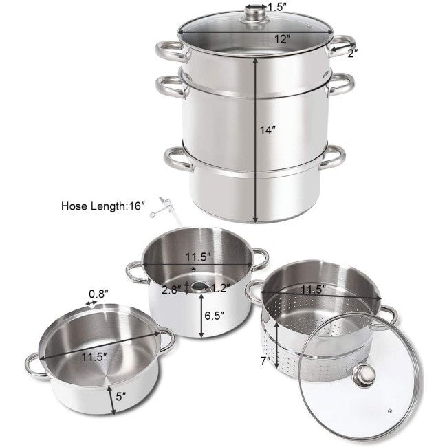 11 Quart Stainless Steel Steamer / Fruit Vegetable Juicer LuxuryLifeWay Online Store