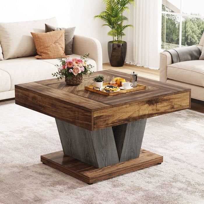 Square Farmhouse Coffee Table in Brown Black Wood Finish LuxuryLifeWay Online Store