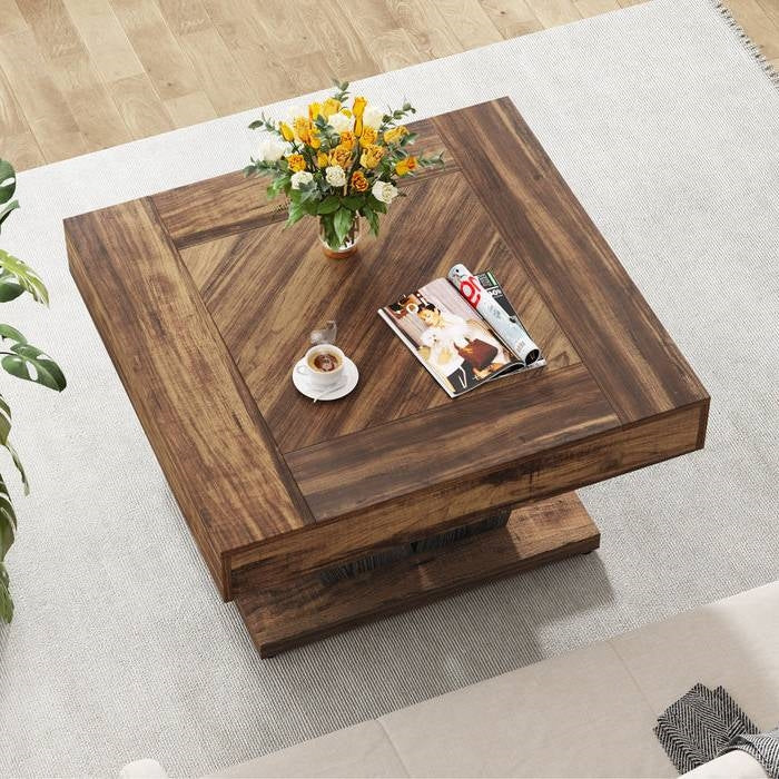 Square Farmhouse Coffee Table in Brown Black Wood Finish LuxuryLifeWay Online Store