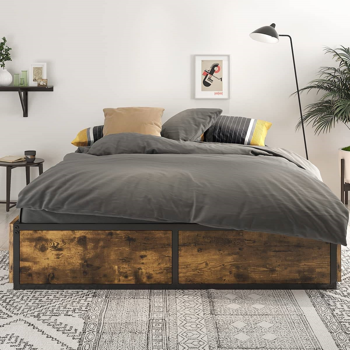 Full Metal Wood Platform Bed Frame with 4 Storage Drawers - 600 lbs Max Weight LuxuryLifeWay Online Store