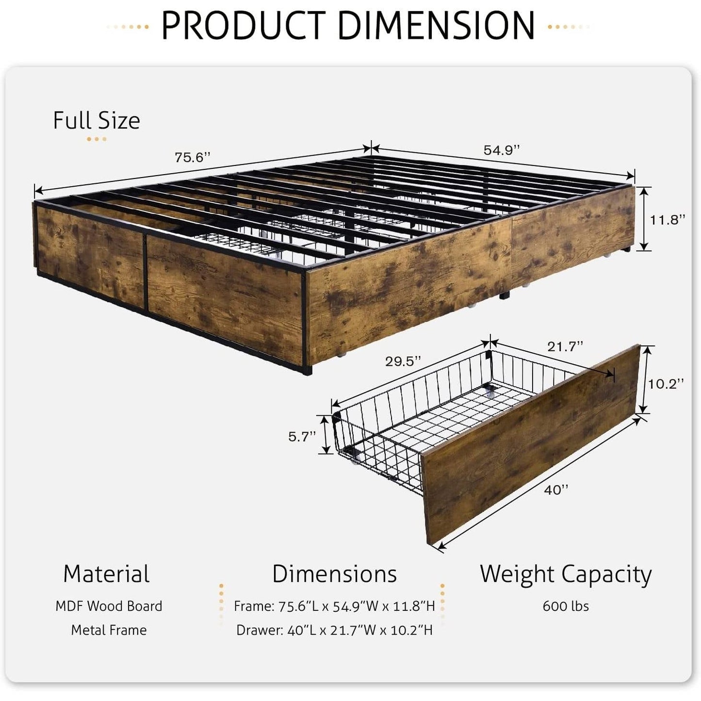 Full Metal Wood Platform Bed Frame with 4 Storage Drawers - 600 lbs Max Weight LuxuryLifeWay Online Store