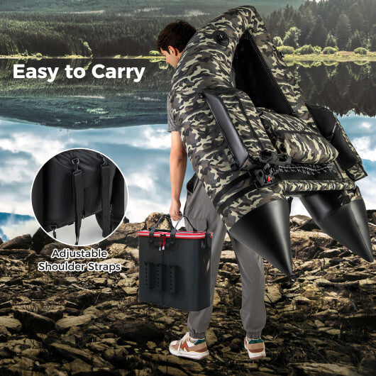 350 LBS Inflatable Fishing Float Tube with Adjustable Backrest and Backpack Straps-Camouflage LuxuryLifeWay Online Store