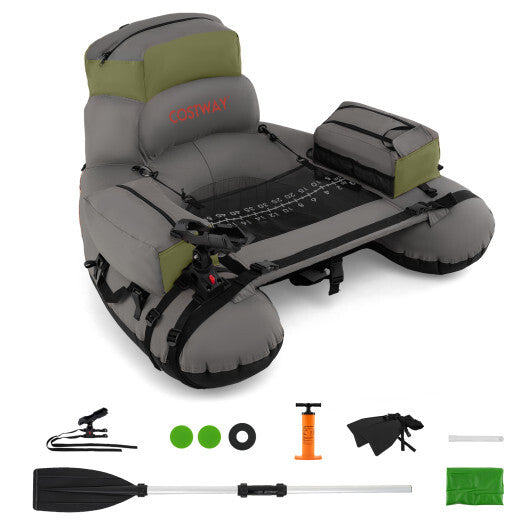 Inflatable Fishing Float Tube with Shoulder Straps and Storage for Angling-Green