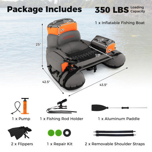 Inflatable Fishing Float Tube with Shoulder Straps and Storage for Angling-Green