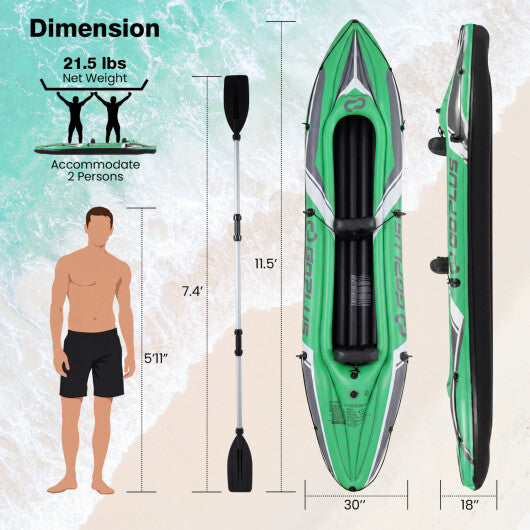 11.5 Feet Inflatable Kayak 2 Person Heavy Duty with Aluminum Paddles-Green LuxuryLifeWay Online Store