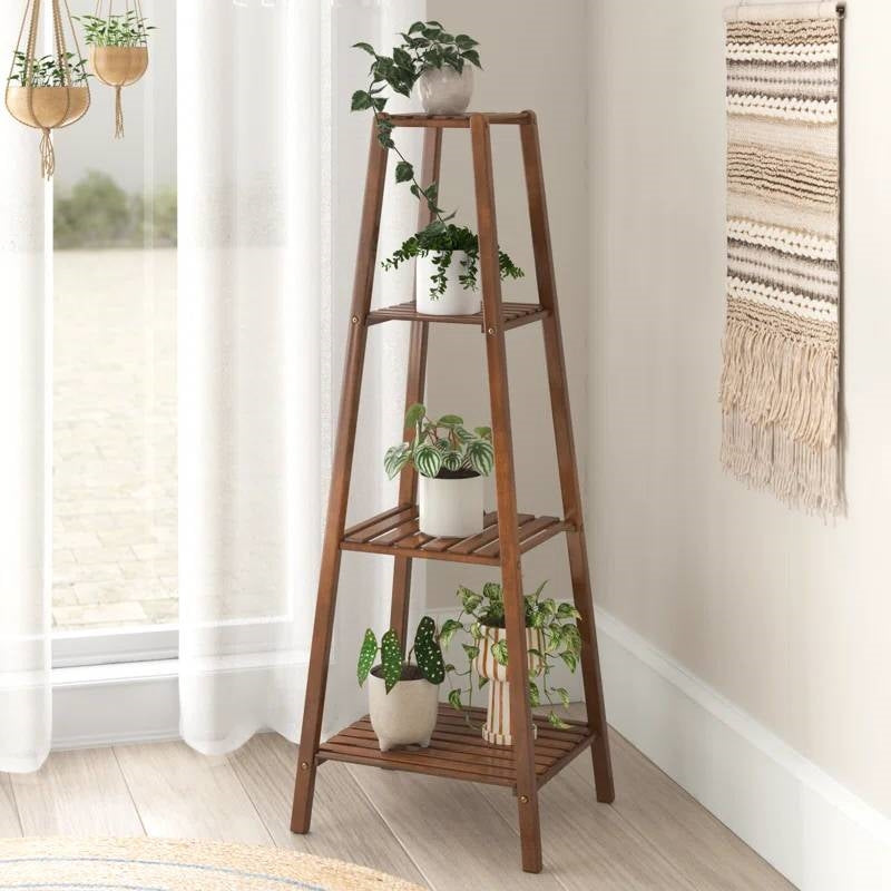 Modern Boho Wooden 4-Shelf Pyramidal Plant Stand LuxuryLifeWay Online Store
